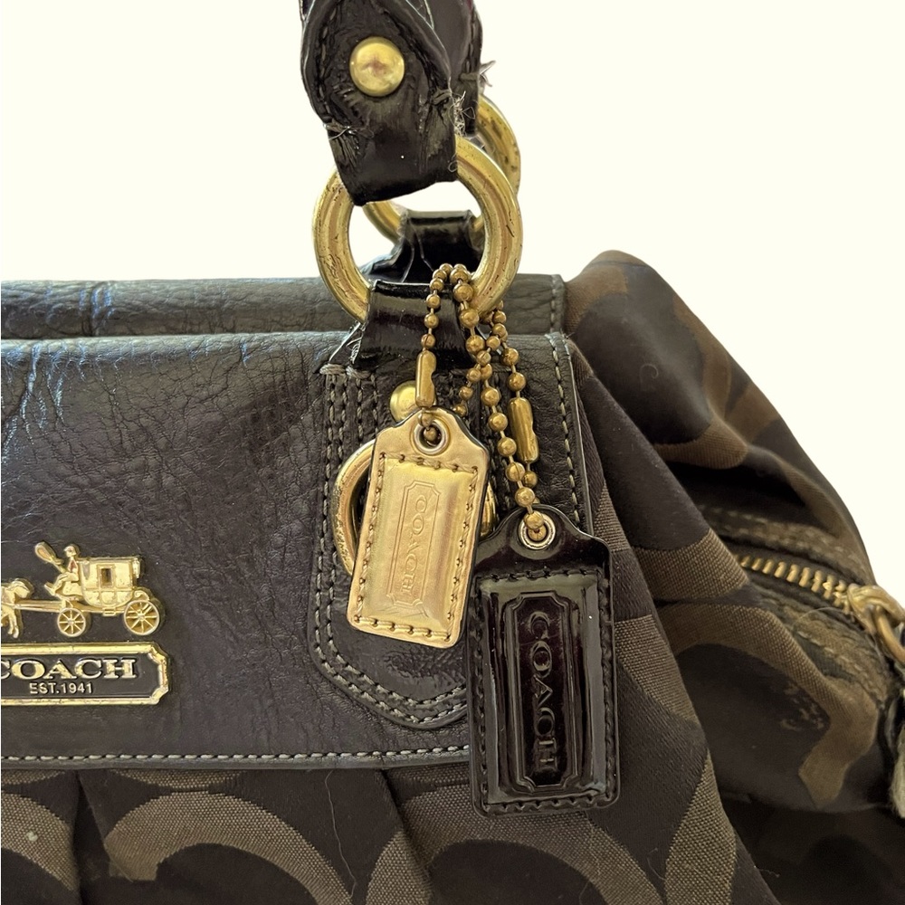 Coach Bag/Coach Madison Black Jacquard Sabrina Handbag Satchel all gold hardware